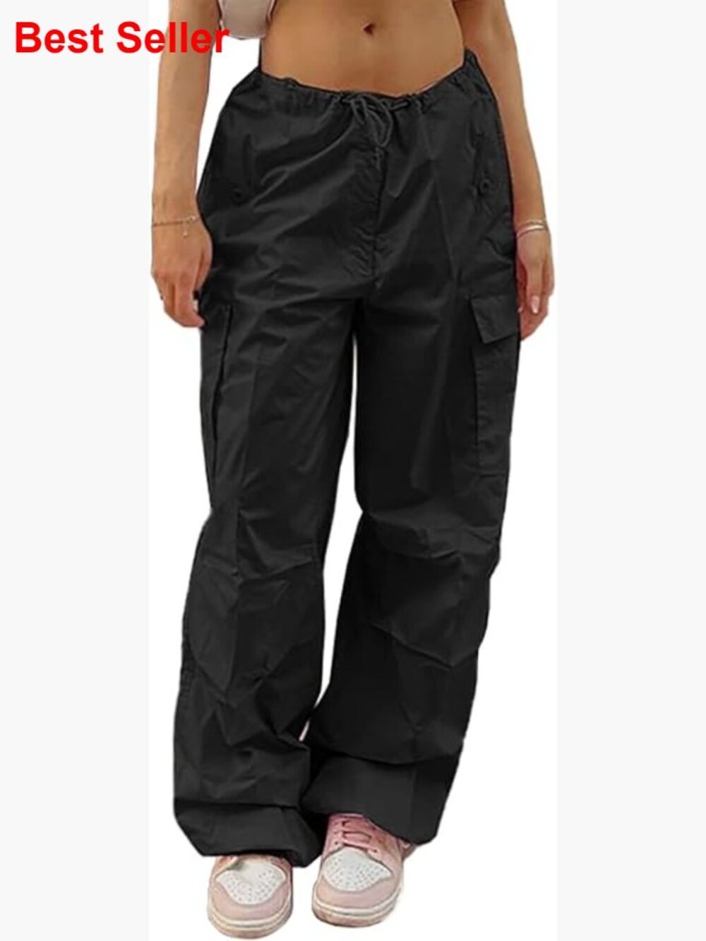 Polyester Parachute Pants Drawstring Baggy Cargo Low Rise Joggers